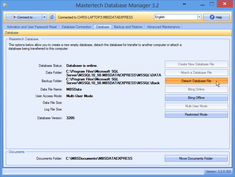 detach database